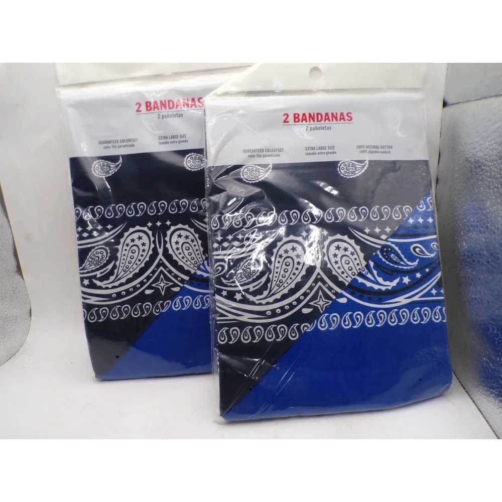 2 Pack Extra Large Paisley Bandanas 100% Cotton Navy and Royal Blue Set